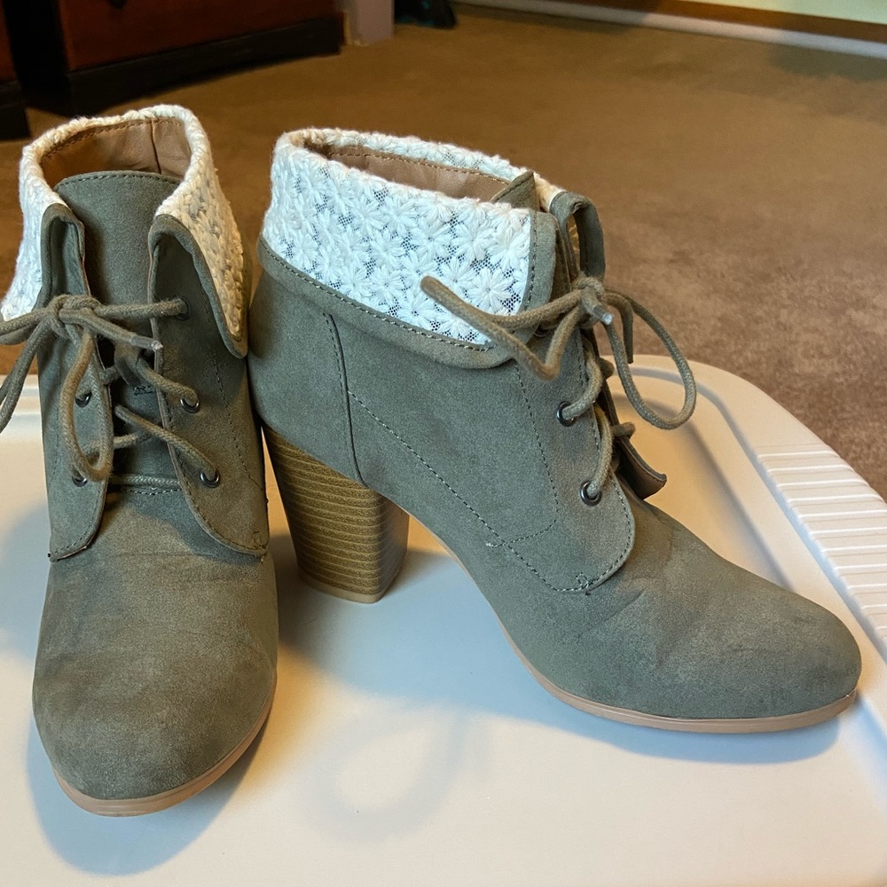 Sage Green Booties with Lace ankle cuff